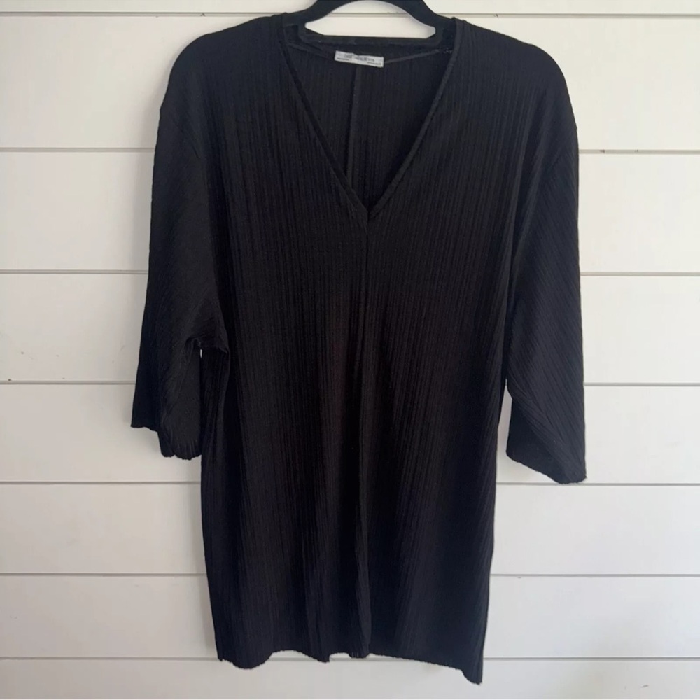 ZARA Black V-Neck Women's Trafuluc midi knit dress / long tunic